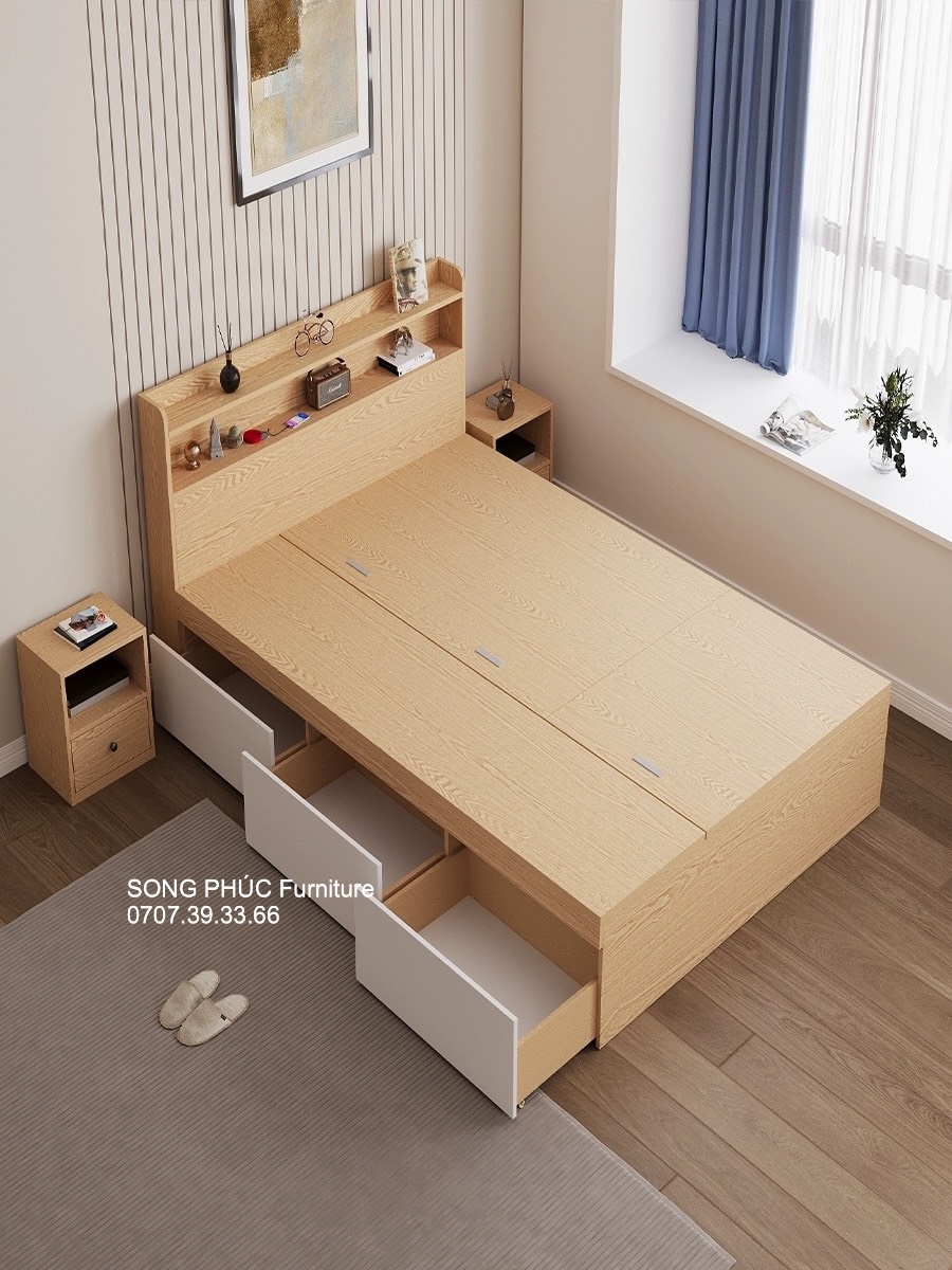 Giường Ngủ Gỗ Có Ngăn Kéo Đẹp, Đơn Giản SP-203