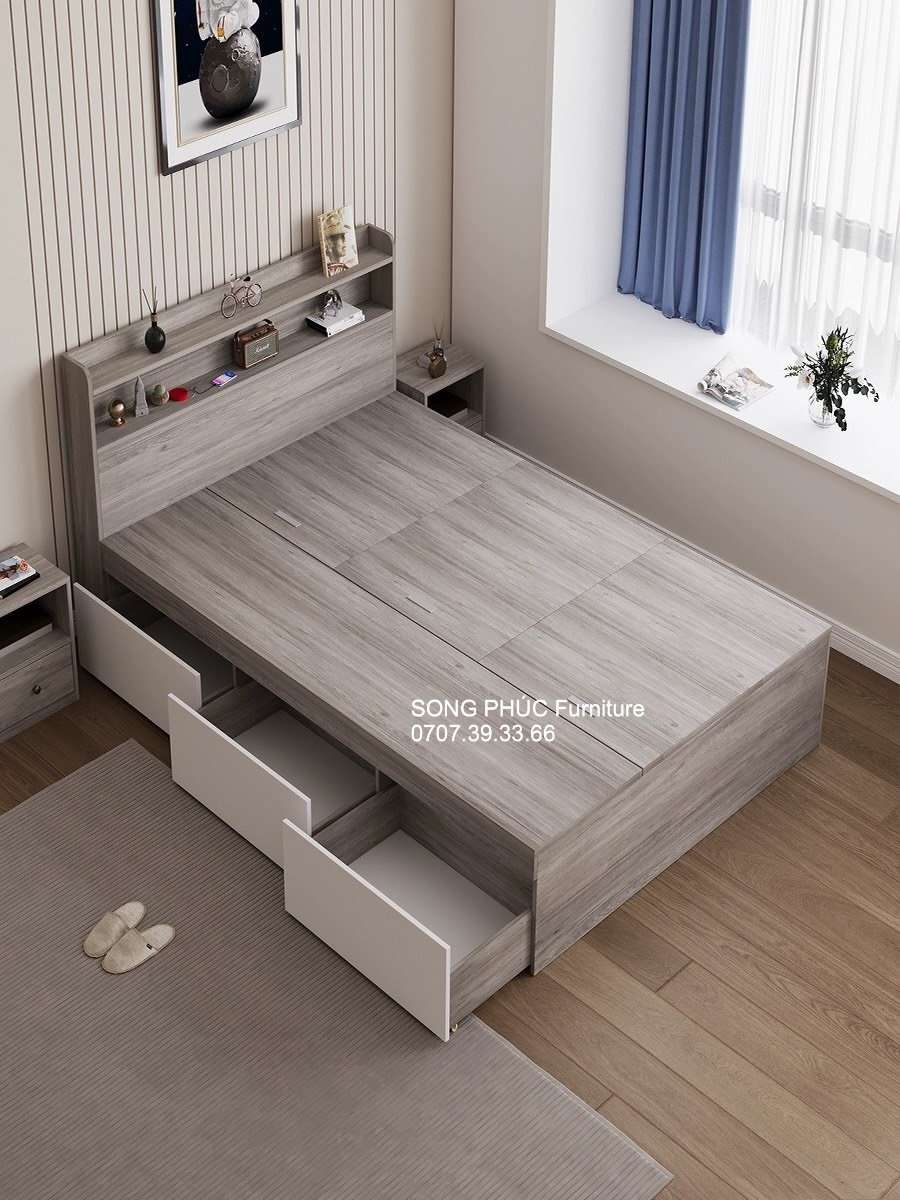 Giường Ngủ Gỗ Có Ngăn Kéo Đẹp, Đơn Giản SP-203