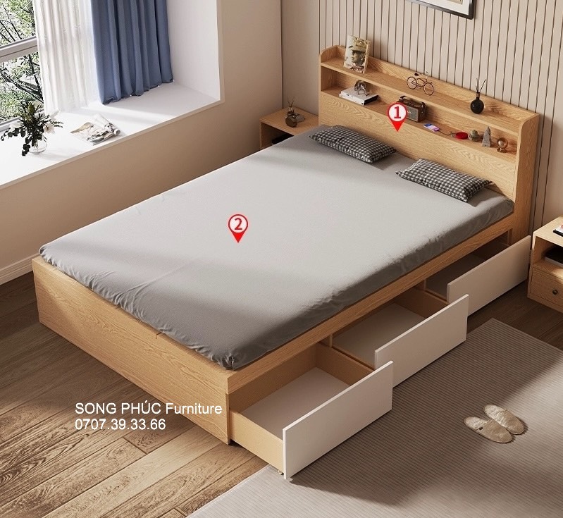 Giường Ngủ Gỗ Có Ngăn Kéo Đẹp, Đơn Giản SP-203