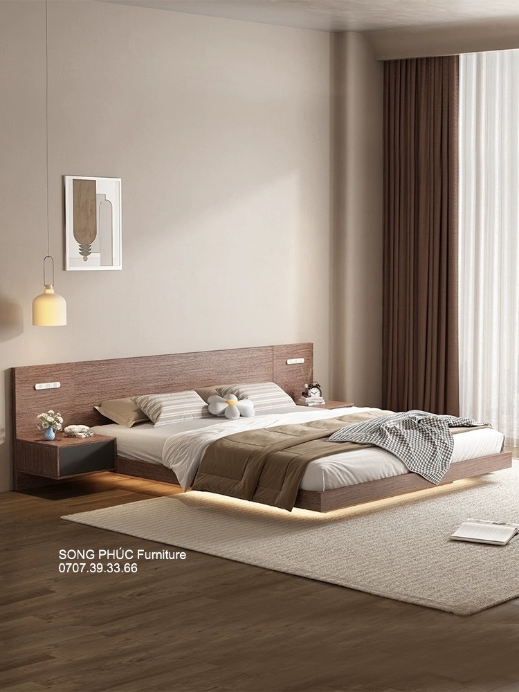 Giường Ngủ Gỗ Công Nghiệp Cao Cấp Liền Tủ Đầu Giường Giá Rẻ SP-211