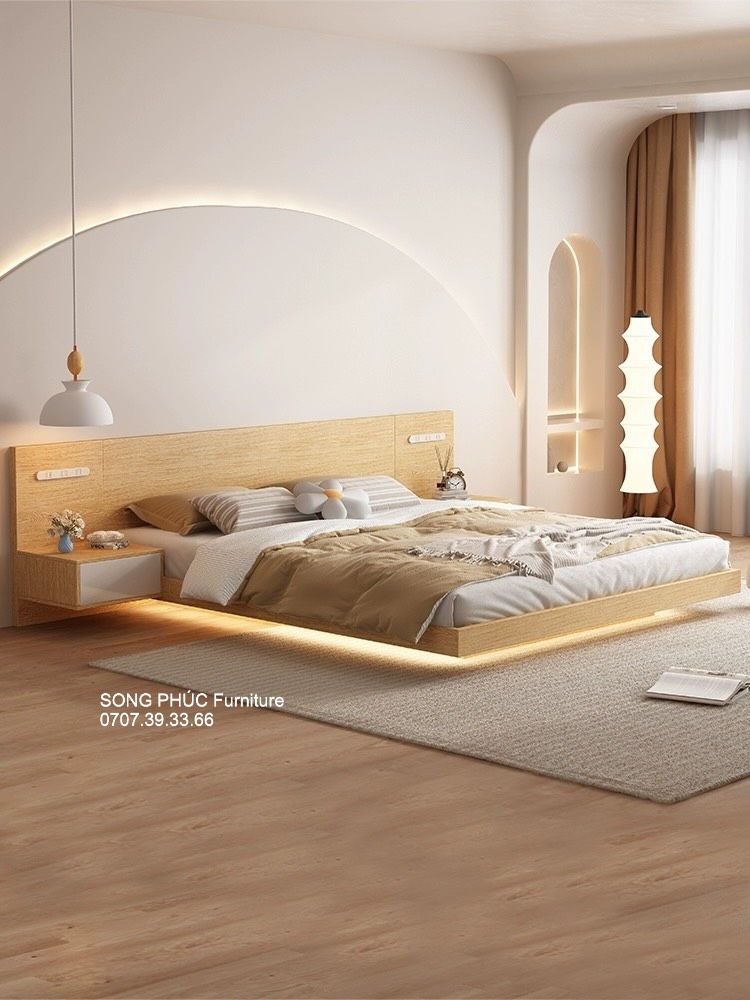 Giường Ngủ Gỗ Công Nghiệp Cao Cấp Liền Tủ Đầu Giường Giá Rẻ SP-211