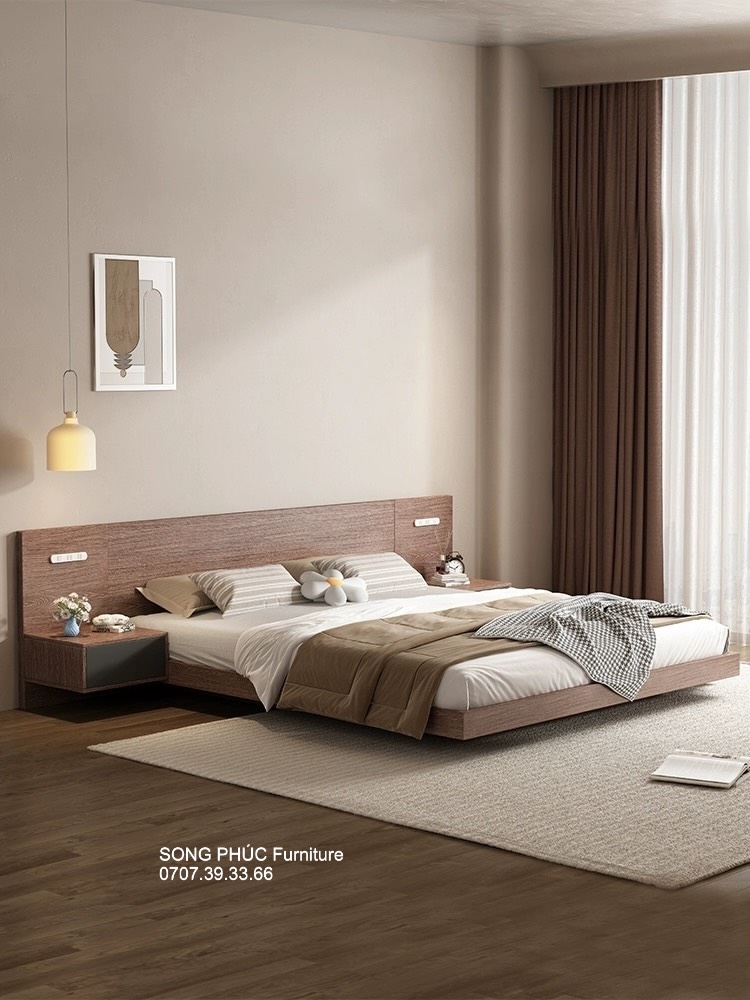 Giường Ngủ Gỗ Công Nghiệp Cao Cấp Liền Tủ Đầu Giường Giá Rẻ SP-211