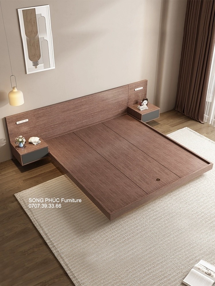 Giường Ngủ Gỗ Công Nghiệp Cao Cấp Liền Tủ Đầu Giường Giá Rẻ SP-211