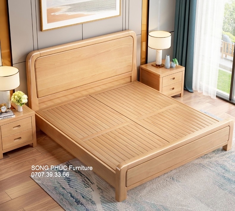 Giường Ngủ Gỗ Sồi 1m8 Đơn Giản Cho Phòng Ngủ SP-303