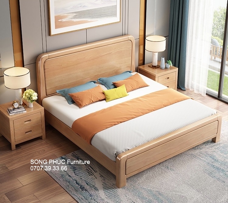 Giường Ngủ Gỗ Sồi 1m8 Đơn Giản Cho Phòng Ngủ SP-303