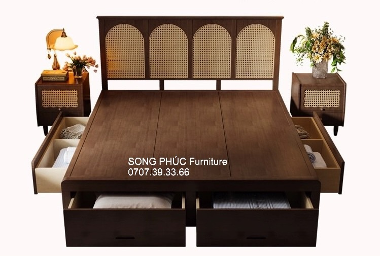 Giường Gỗ Tự Nhiên Đan Mây Đẹp Sang Trọng SP-305