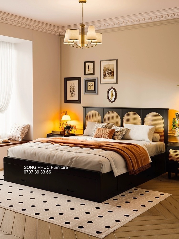 Giường Gỗ Tự Nhiên Đan Mây Đẹp Sang Trọng SP-305