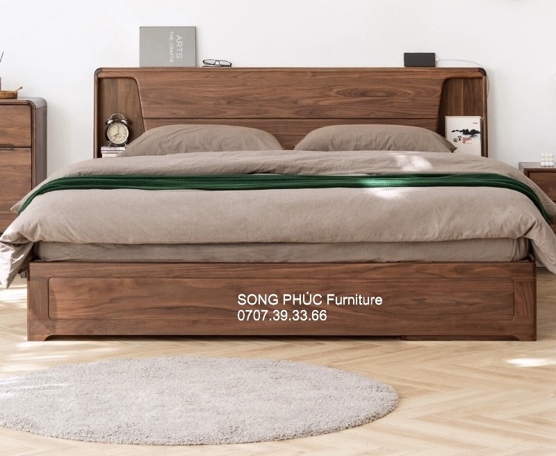 Giường Gỗ Sồi Màu Óc Chó Đẹp Sang Trọng Cao Cấp SP-306