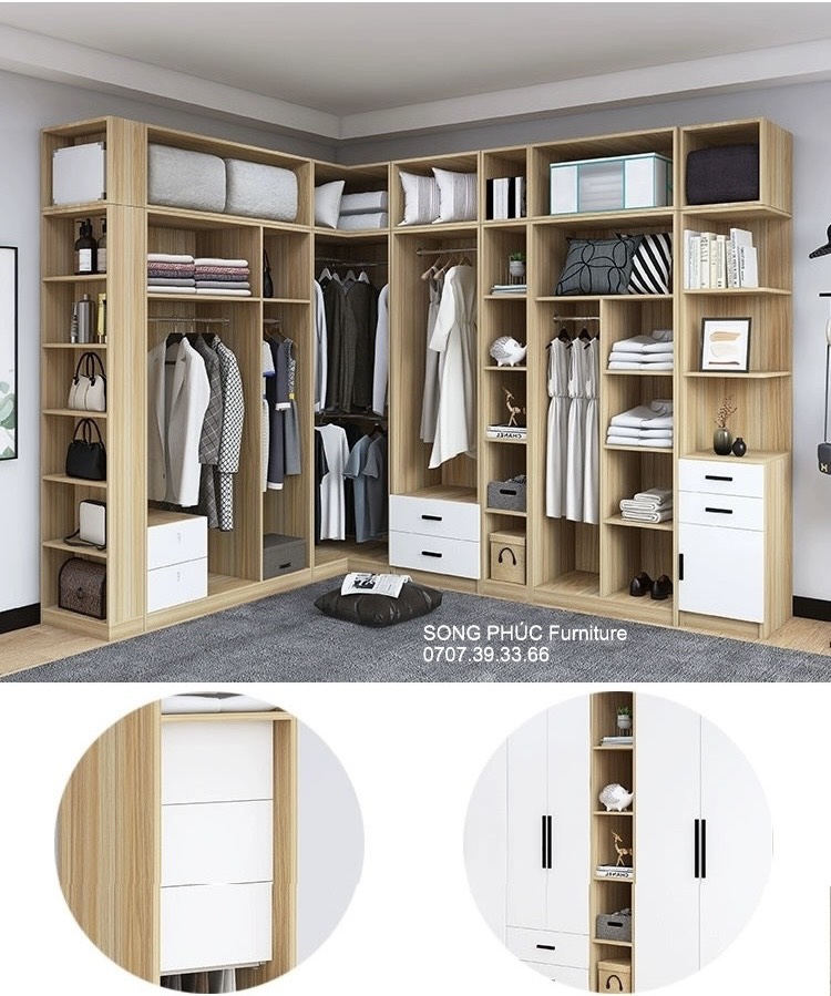 Tủ Áo Góc Chữ L Đẹp Nhiều Ngăn Tủ Đa Năng SP- 401 (2400k/m2)