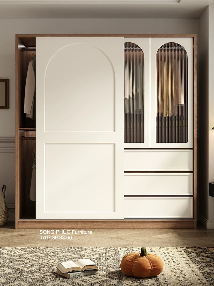 Tủ Áo Cửa Lùa Gỗ Công Nghiệp Mdf Sang Trọng SP-404 (3200k/m2)