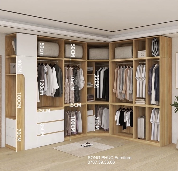Tủ Để Quần Áo Chữ L Giá Rẻ Thanh Lịch Đơn Giản SP-407 (2400k/m2)