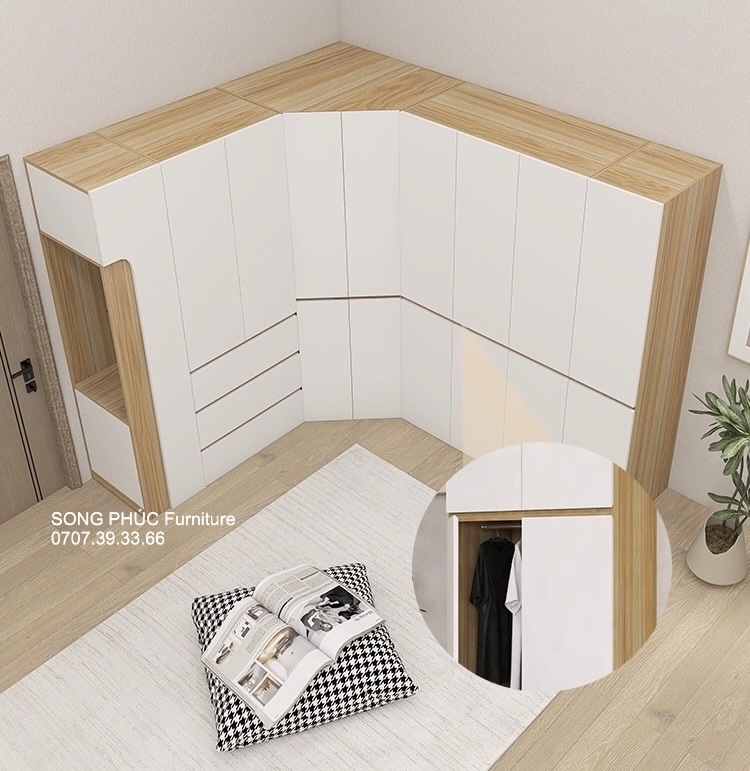 Tủ Để Quần Áo Chữ L Giá Rẻ Thanh Lịch Đơn Giản SP-407 (2400k/m2)