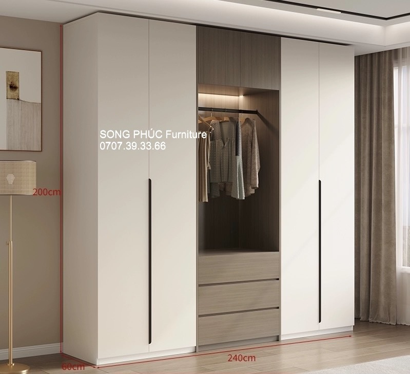 Tủ Quần Áo Gỗ Công Nghiệp Đẹp, Đơn Giản, Thanh Lịch SP-409 (2300k/m2)