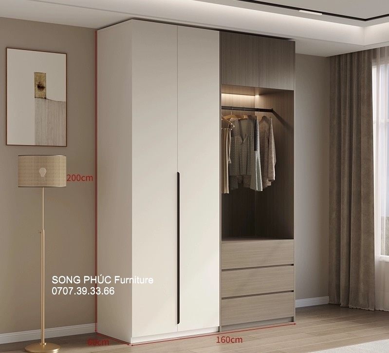 Tủ Quần Áo Gỗ Công Nghiệp Đẹp, Đơn Giản, Thanh Lịch SP-409 (2300k/m2)