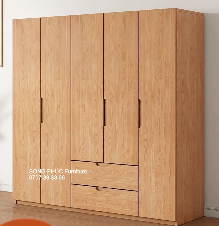 Tủ Quần Áo Gỗ Tự Nhiên Đẹp, Đơn Giản, Thanh Lịch SP-503 (3400k/m2)