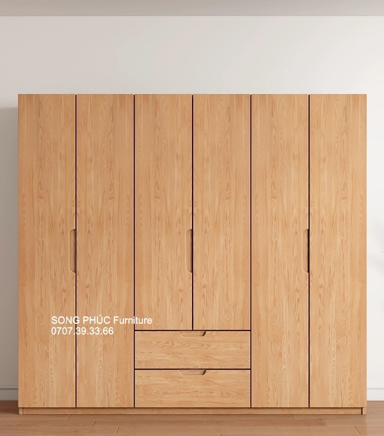 Tủ Quần Áo Gỗ Tự Nhiên Đẹp, Đơn Giản, Thanh Lịch SP-503 (3400k/m2)
