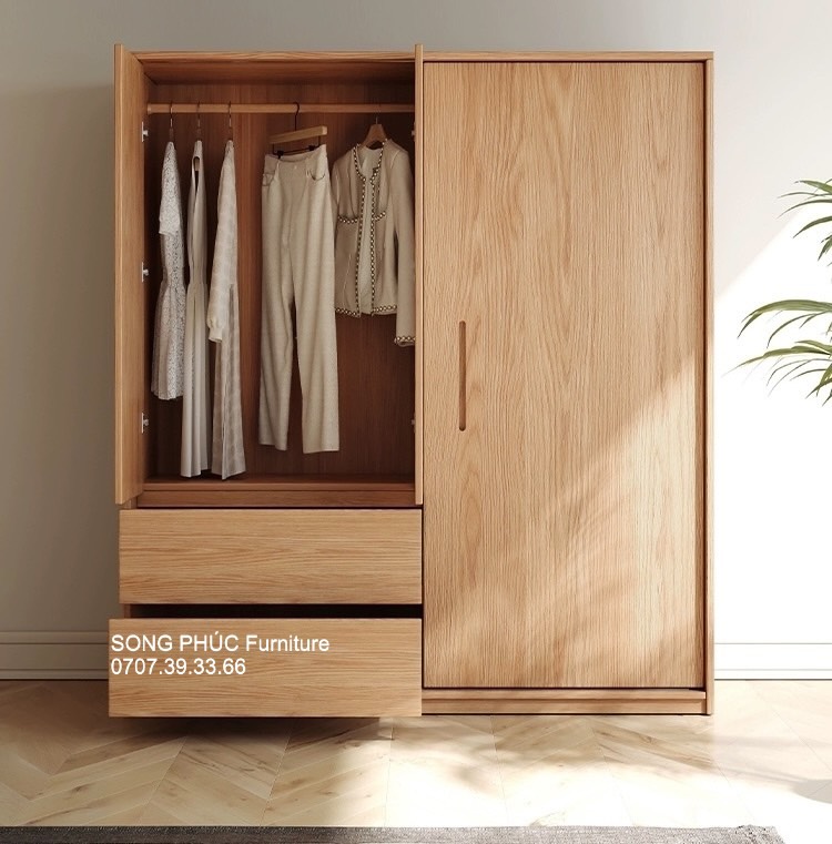 Tủ  Quần Áo Cửa Lùa Gỗ Tự Nhiên Đẹp, Nhiều Ngăn Tiện Ích SP-505 (3400k/m2)