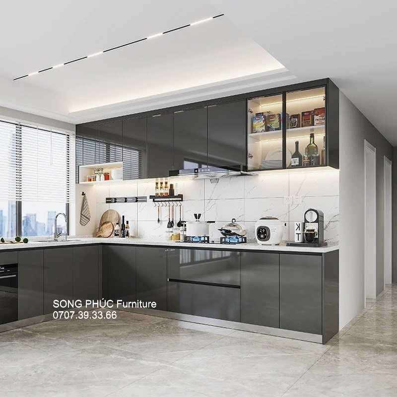 Tủ Bếp Acrylic Bóng Gương Đẹp Hiện Đại SP-701