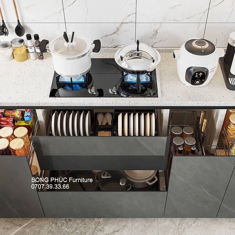 Tủ Bếp Acrylic Bóng Gương Đẹp Hiện Đại SP-701