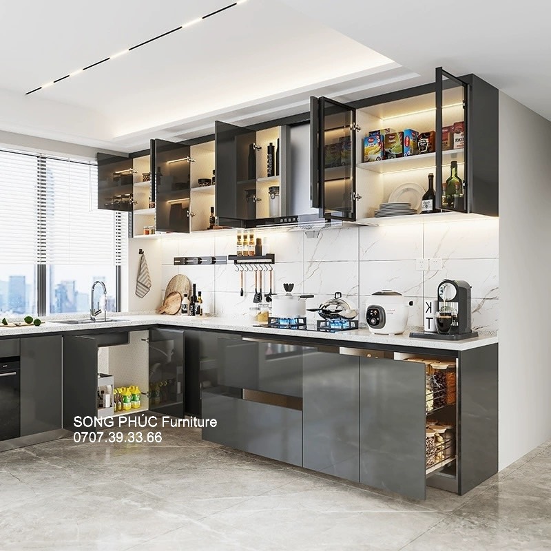 Tủ Bếp Acrylic Bóng Gương Đẹp Hiện Đại SP-701