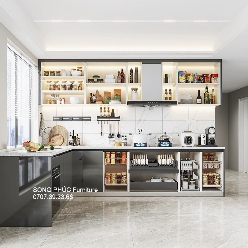 Tủ Bếp Acrylic Bóng Gương Đẹp Hiện Đại SP-701