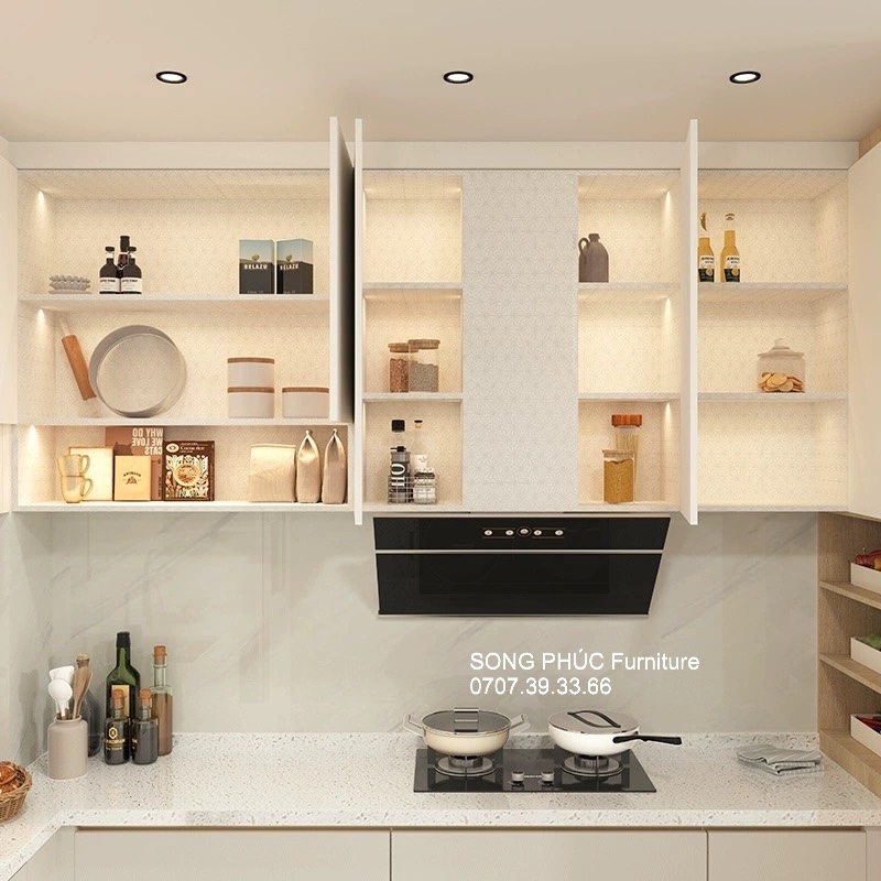 Tủ Bếp Gỗ Công Nghiệp Màu Trắng Hiện Đại SP-702