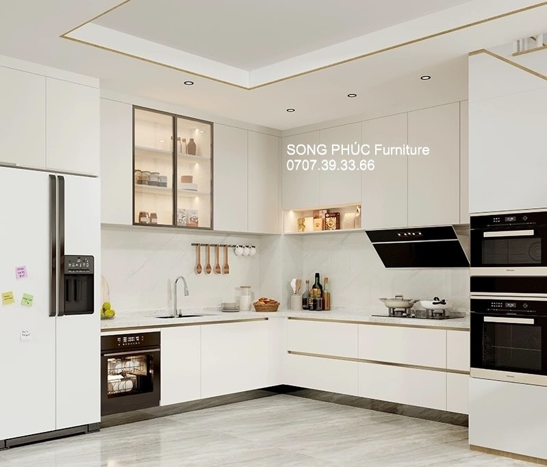 Tủ Bếp Gỗ Công Nghiệp Màu Trắng Hiện Đại SP-702
