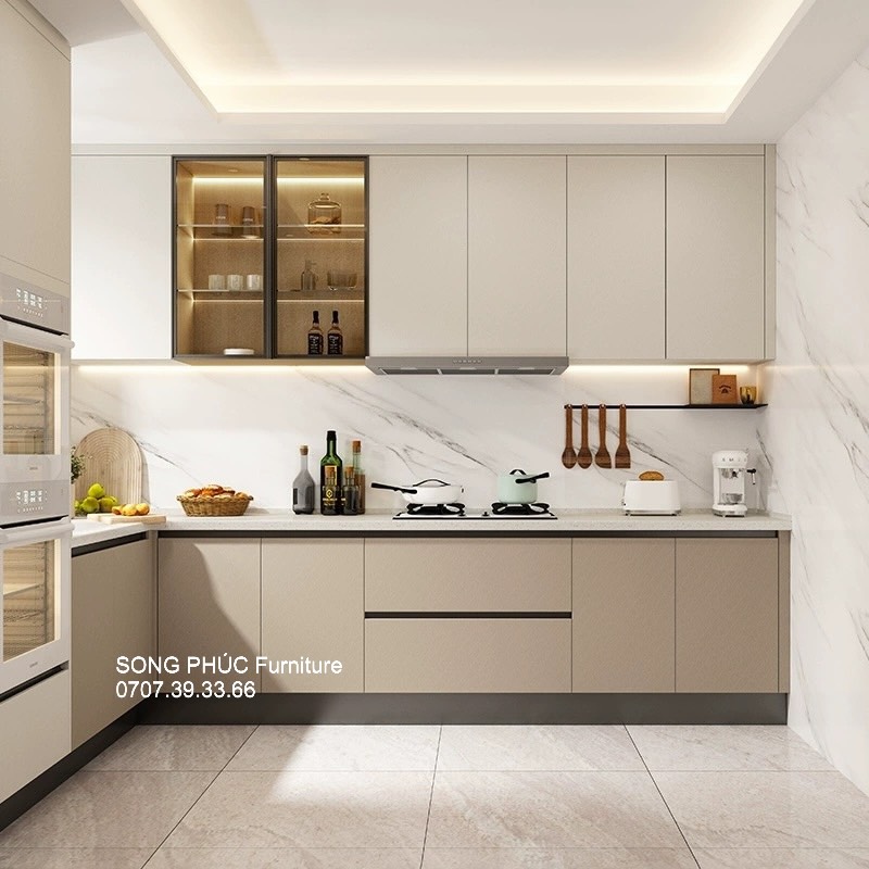 Tủ Bếp Hiện Đại Màu Kem Giá Rẻ SP-704