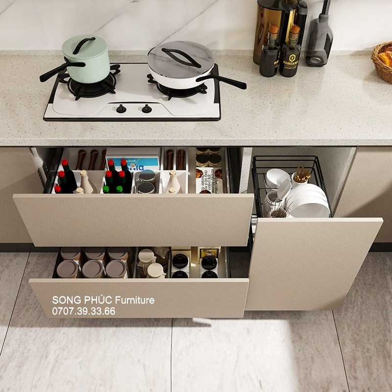 Tủ Bếp Hiện Đại Màu Kem Giá Rẻ SP-704