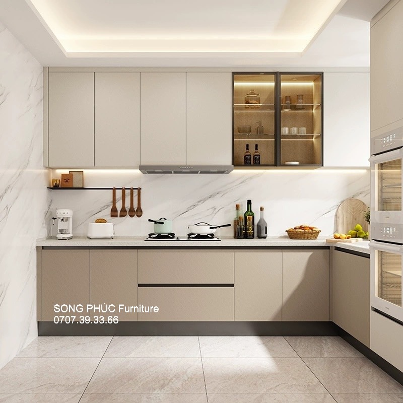 Tủ Bếp Hiện Đại Màu Kem Giá Rẻ SP-704