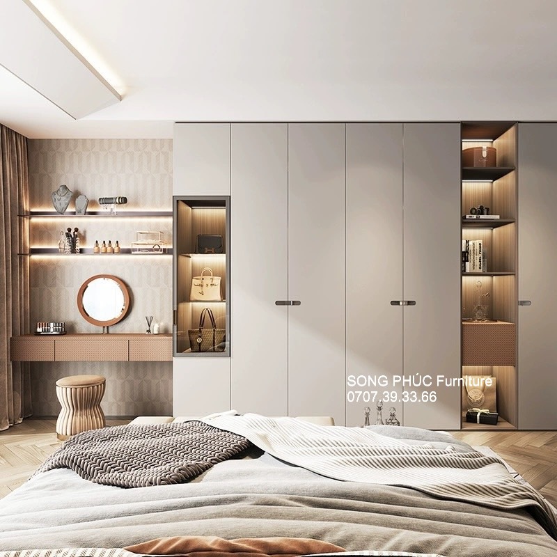 Tủ Quần Áo Kết Hợp Bàn Trang Điểm Gỗ Mdf Sang Trọng, Hiện Đại SP-603