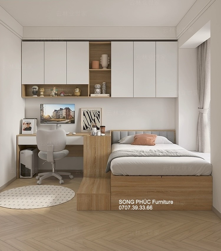 Giường Ngủ Kết Hợp Bàn Làm Việc Gỗ Công Nghiệp Đẹp, Tiện Ích SP-604