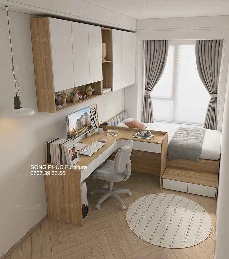 Giường Ngủ Kết Hợp Bàn Làm Việc Gỗ Công Nghiệp Đẹp, Tiện Ích SP-604