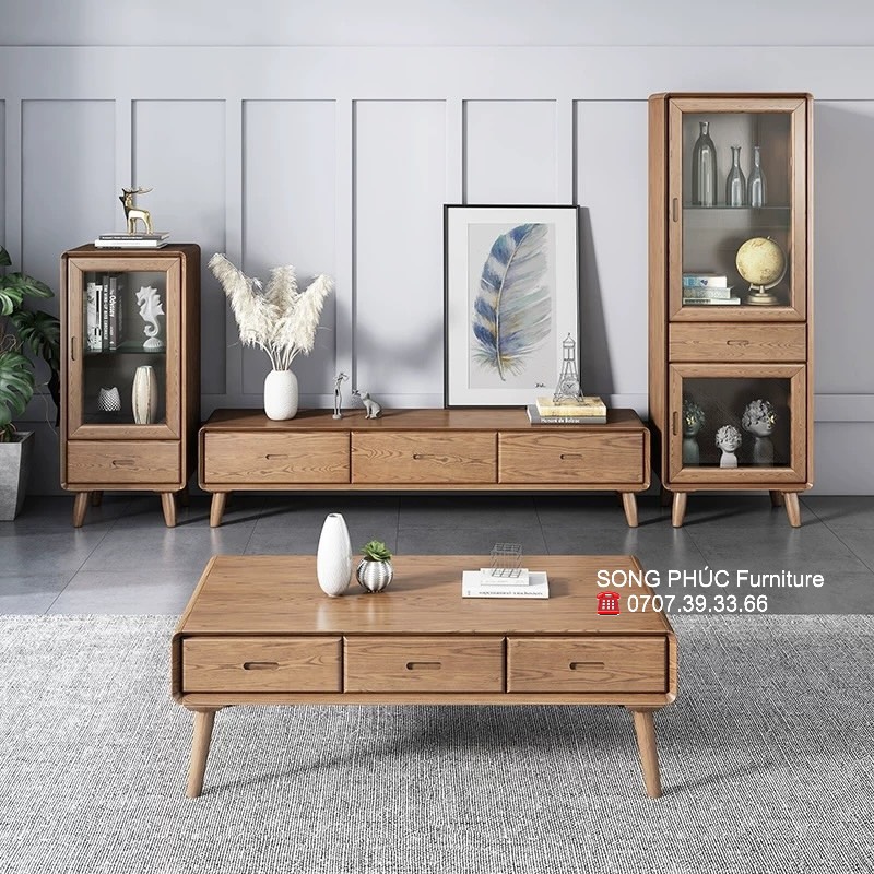 Mẫu Kệ Tivi Phòng Khách Gỗ Tự Nhiên Đẹp SP-902
