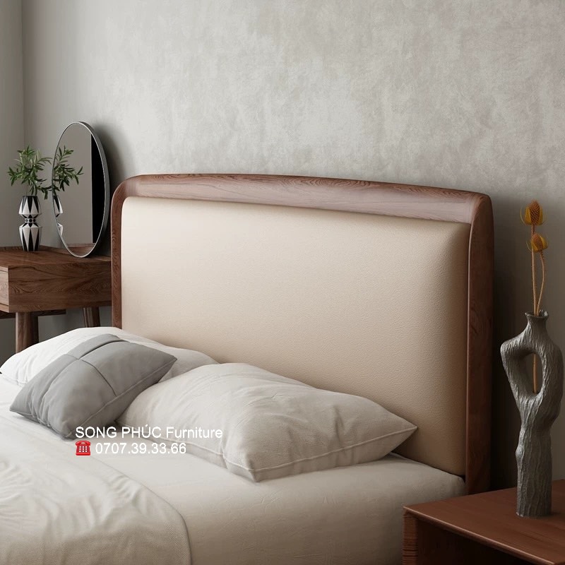 Giường Gỗ Sồi Bọc Nệm Đẹp Hiện Đại SP-310