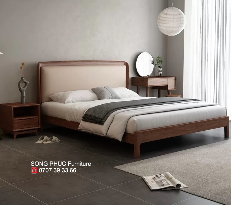Giường Gỗ Sồi Bọc Nệm Đẹp Hiện Đại SP-310
