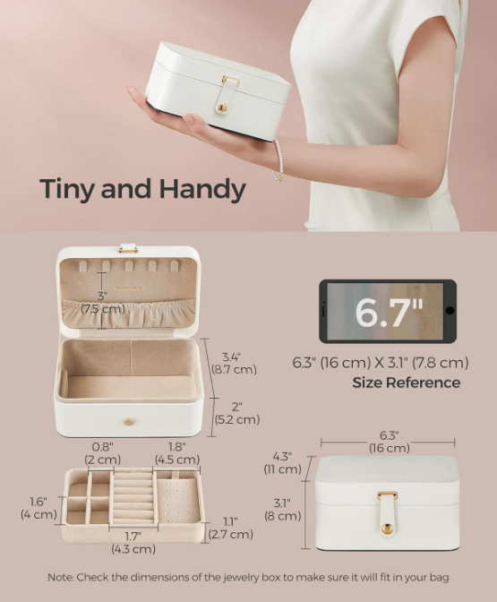 Jewelry Box, Travel Jewelry Case, 2-Layer Jewelry Holder Organizer, 4.3 x 6.3 x 3.1 Inches, Portable, Versatile Earring Storage, for Larger Accessories, Gift Idea, Cloud White UJBC166W01