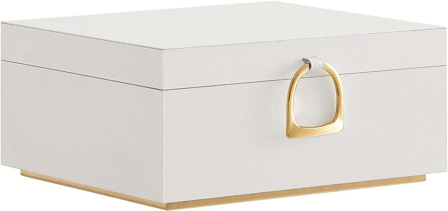 2-Layer Jewelry Box, Jewelry Organizer with Handle, Removable Jewelry Tray, Jewelry Storage, Floating Effect, 8.1 x 9.4 x 4.3 Inches, Gift Idea, White UJBC165W01