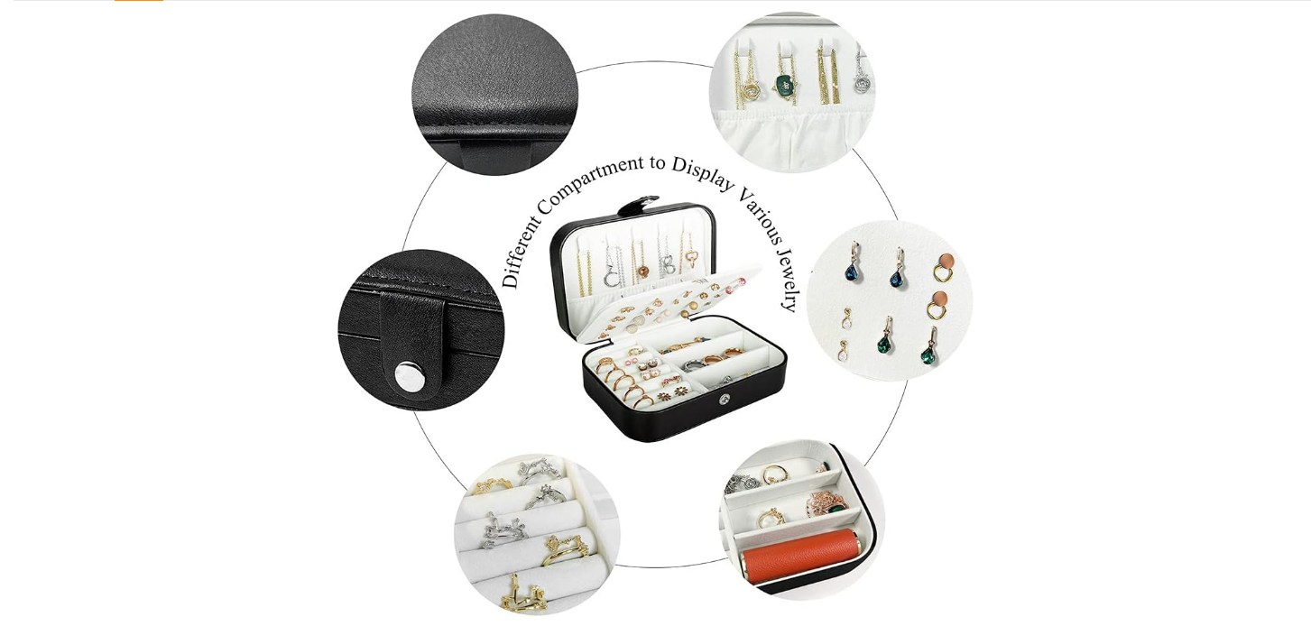 Travel Jewelry Box, PU Leather Small Jewelry Organizer for Women Girls, Double Layer Portable Mini Travel Case Display Storage Holder Boxes for Stud Earrings, Rings, Necklaces, Bracelets (Black)