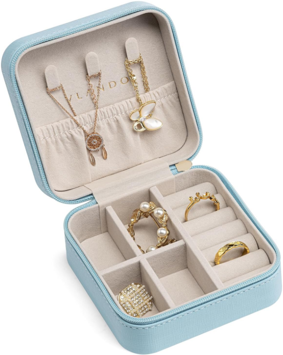 Travel Jewelry Box, Small Jewelry Travel Organizer Case for Girls Women - Blue