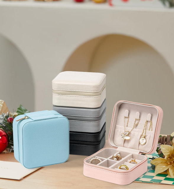 Travel Jewelry Box, Small Jewelry Travel Organizer Case for Girls Women - Blue