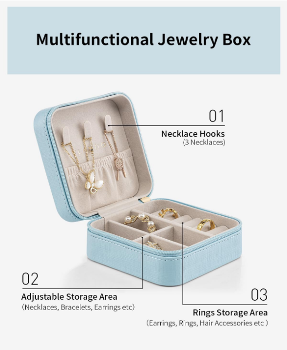 Travel Jewelry Box, Small Jewelry Travel Organizer Case for Girls Women - Blue