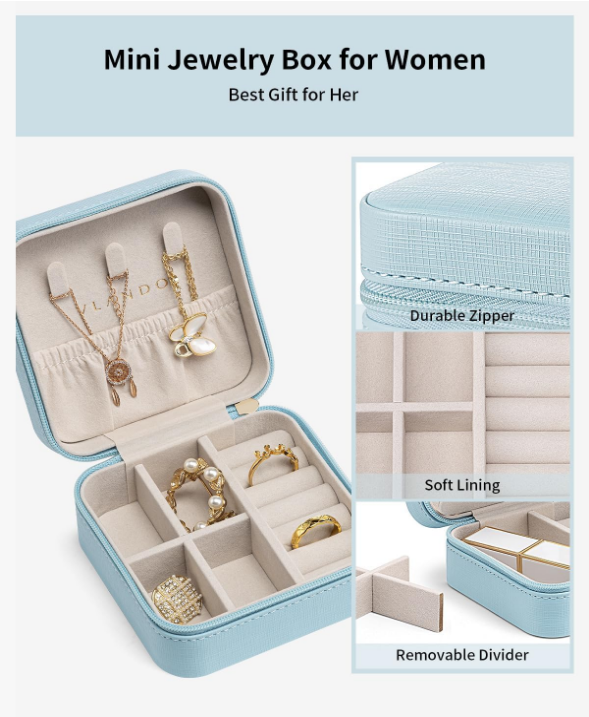 Travel Jewelry Box, Small Jewelry Travel Organizer Case for Girls Women - Blue