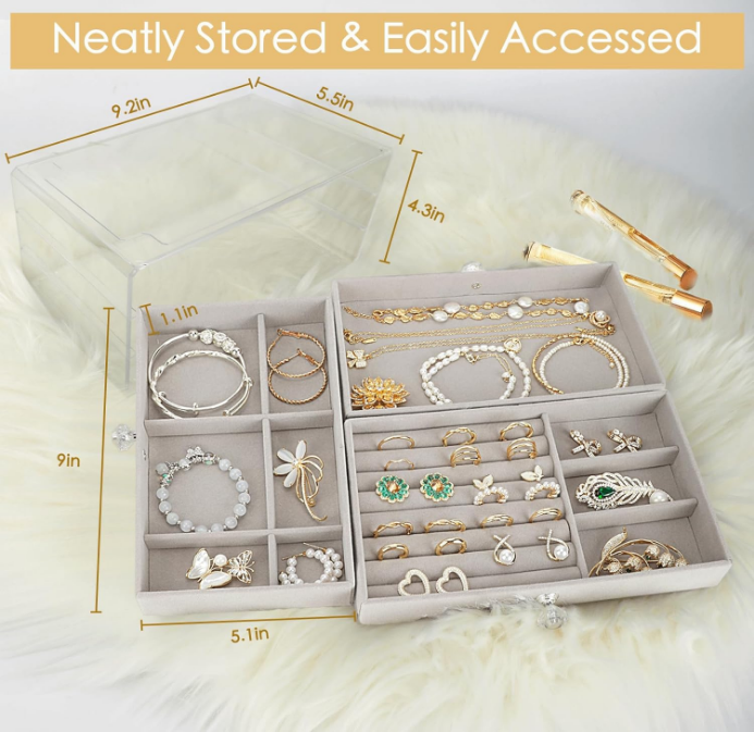 Jewelry Box, 3 Drawer Jewelry Holder Organizer, Jewelry Boxes & Organizers with Earring Organizer, Jewelry Holder Box, Clear Jewelry Organizer Box for Jewelry Storage, Mothers Day Gifts