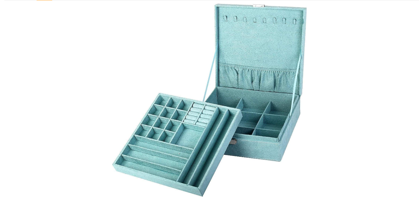 Two-Layer Jewelry Box Organizer Display Storage case with Lock (Blue)