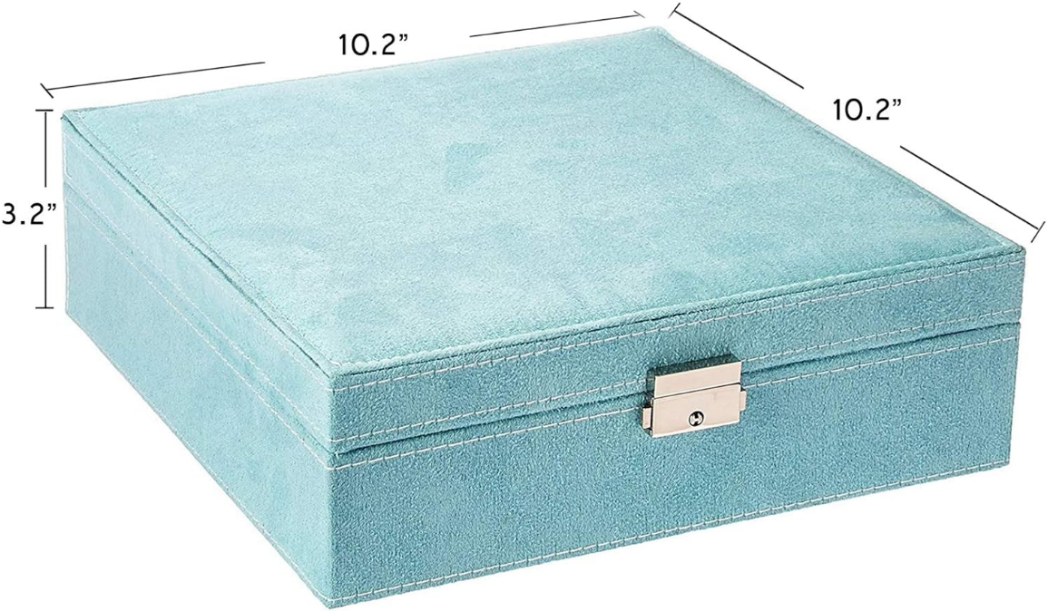 Two-Layer Jewelry Box Organizer Display Storage case with Lock (Blue)