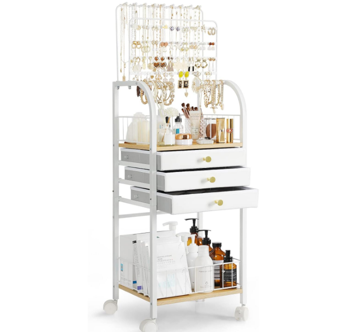 Jewelry Organizer, Large Jewelry Stand with 3 Jewelry Box Drawer, Jewelry Holder Necklace Organizer Earring Storage Jewelry Armoire with Display for Earring Necklace Ring Bracelet