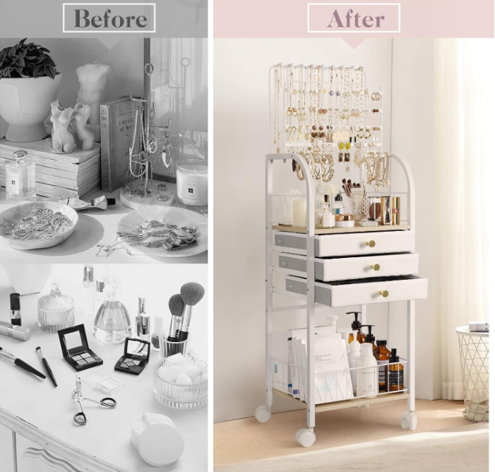 Jewelry Organizer, Large Jewelry Stand with 3 Jewelry Box Drawer, Jewelry Holder Necklace Organizer Earring Storage Jewelry Armoire with Display for Earring Necklace Ring Bracelet