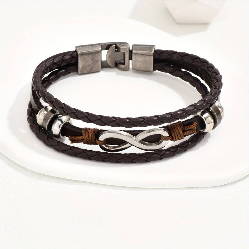 Western style retro creative infinity symbol  bracelet, PU leather 