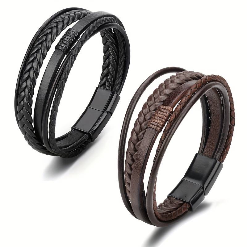 Fashionable leather rope hand-woven men's bracelet.